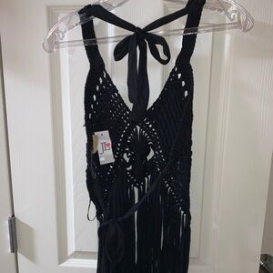 Black Crochet Tied to the neck open back Shirt